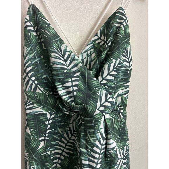 Banjul Dress Womens Large Green White Leaf Tropical Faux Wrap Cross Cross Back - Picture 6 of 10